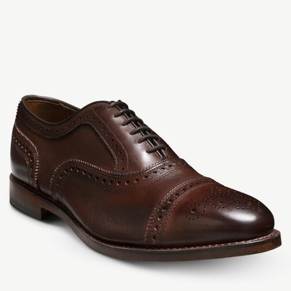 Sz 13 Allen Edmonds Strand Cap Toe Dark Brown Leather Oxfords Box & Dust Bag